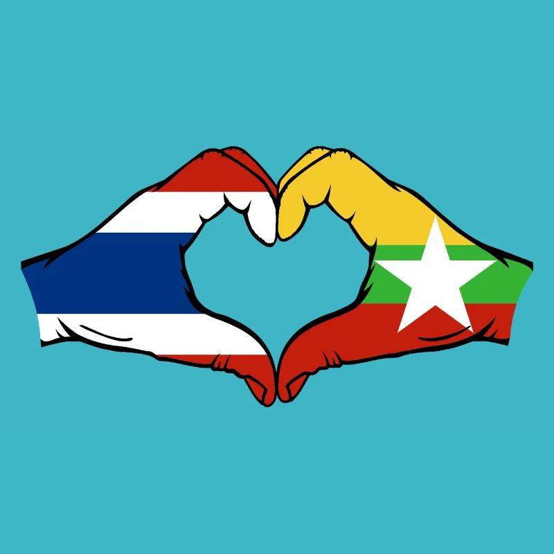 Thaïlande Myanmar drapeau mains coeur