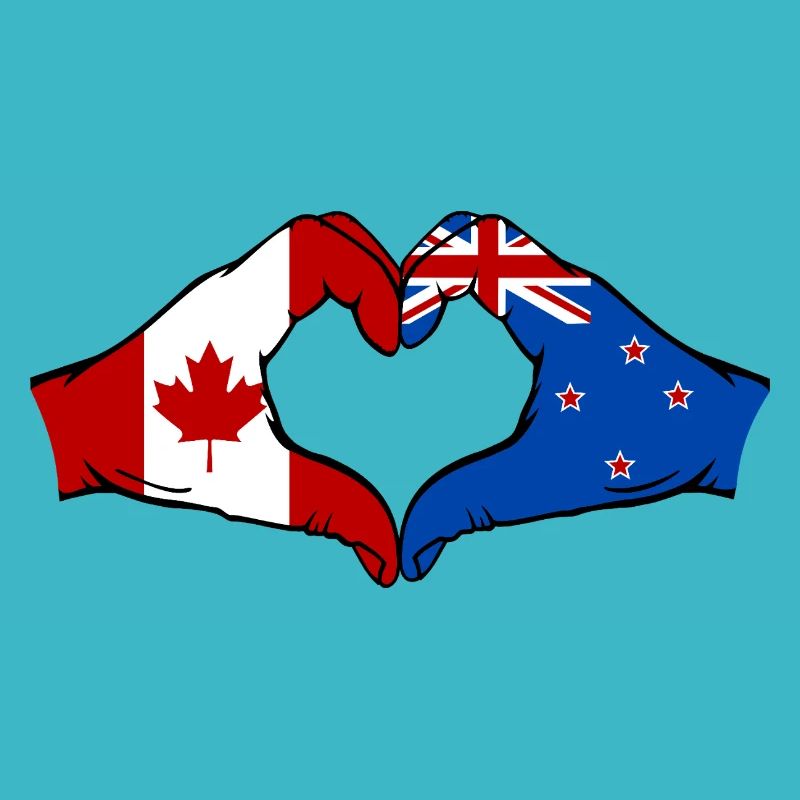 Drapeau du Canada Nouvelle-Zélande Mains Forme de Coeur
