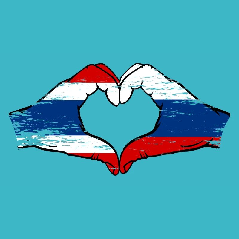Thaïlande Russie Drapeau Mains Coeur Forme Utilisé