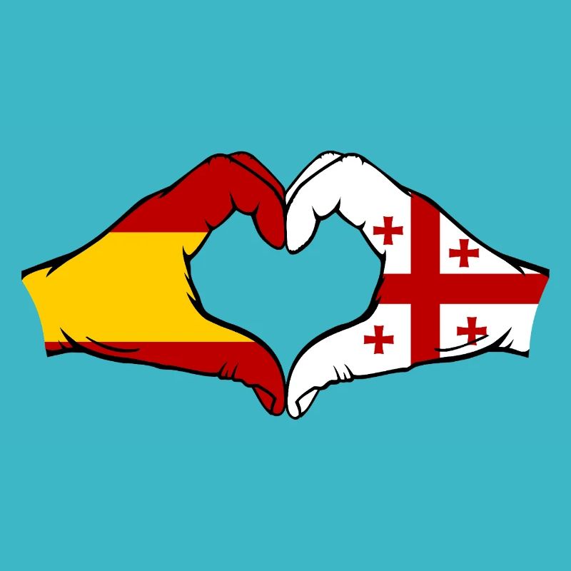 Spanien Georgien Flagge Hände Herzform