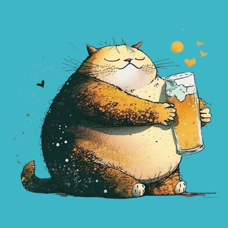 Zufriedene Katze mit Bier