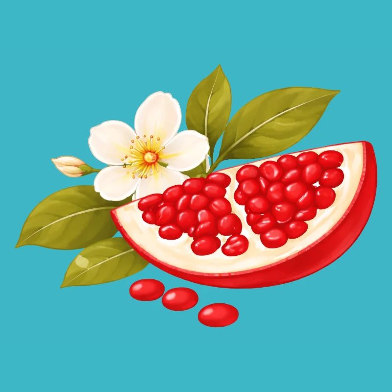 Pomegranate Illustration with Blossom – Botanical