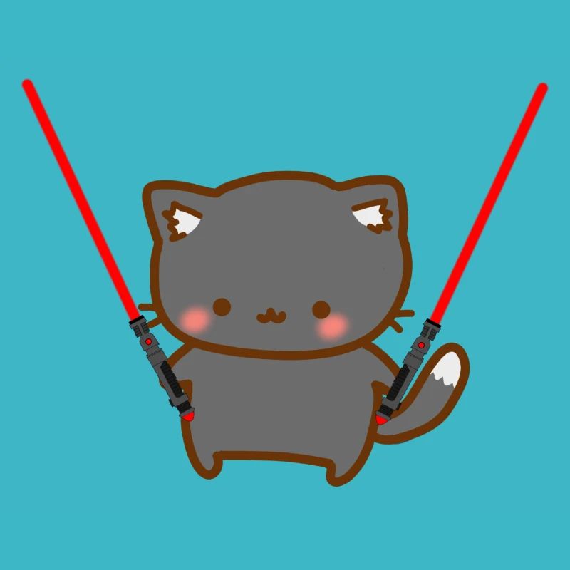 Süße Katze mit 2 roten Lichtschwertern