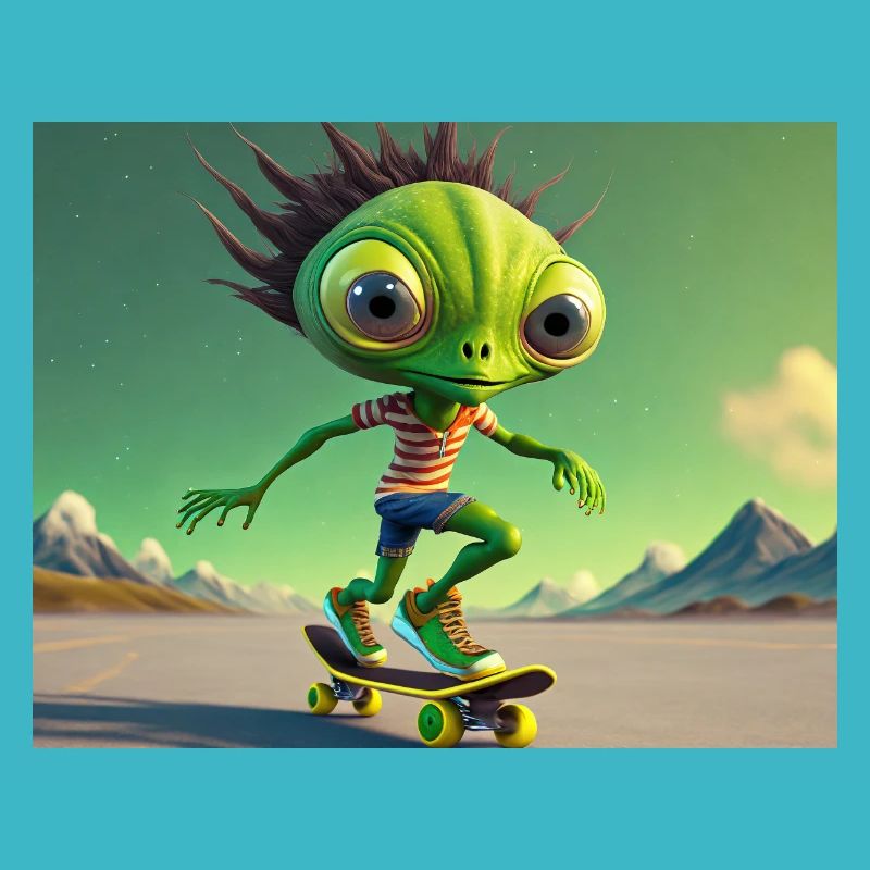 mignon petit vert rétro alien Planche à roulettes