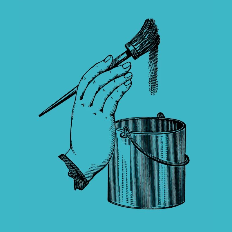 Hand mit Farbeimer