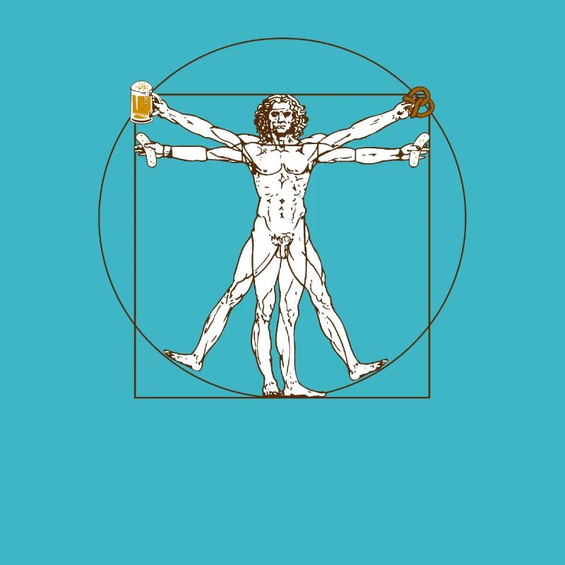 Vitruvianischer Mann Weißwurst Bier