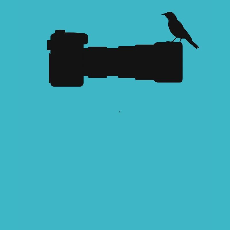 Vogel-Fotograf - Vogel thront auf einem langen Objektiv