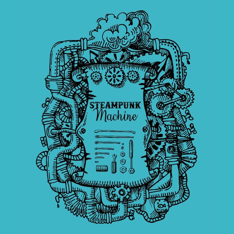 Hand Drawn Steampunk Machine w/ Tools and Gears