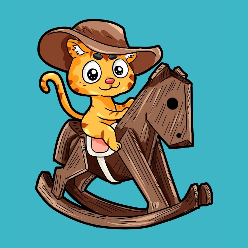 Bois cheval cheval à bascule chat chat cadeau