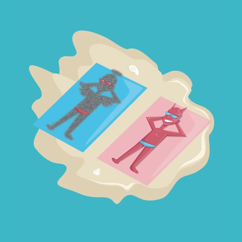 Angel and devil on the beach