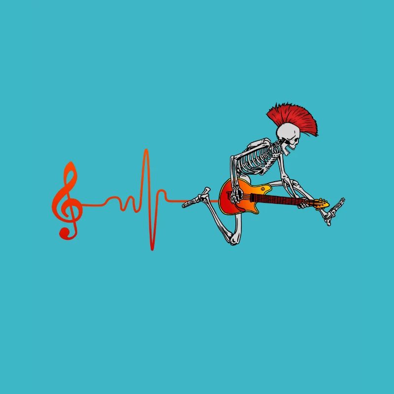Rockn roll note avec squelette et cadeau guitare
