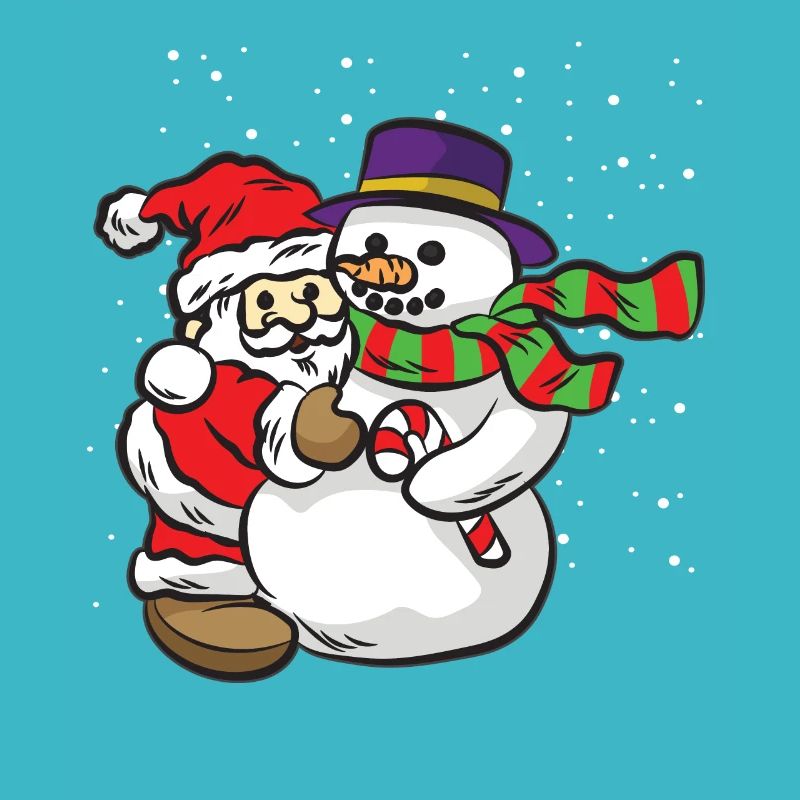Weihnachtsmann und Schneemann Umarmung