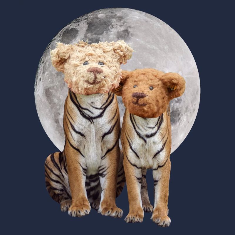 Collage Kunst Surreal Tiger Teddy Geschenk Design