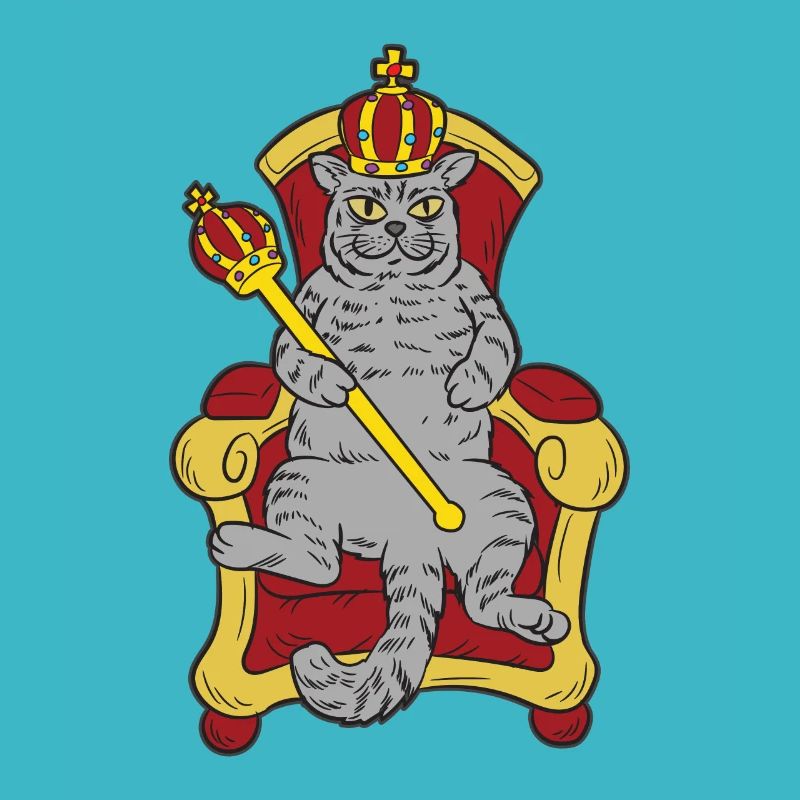 Cats king on throne with scepter and crown