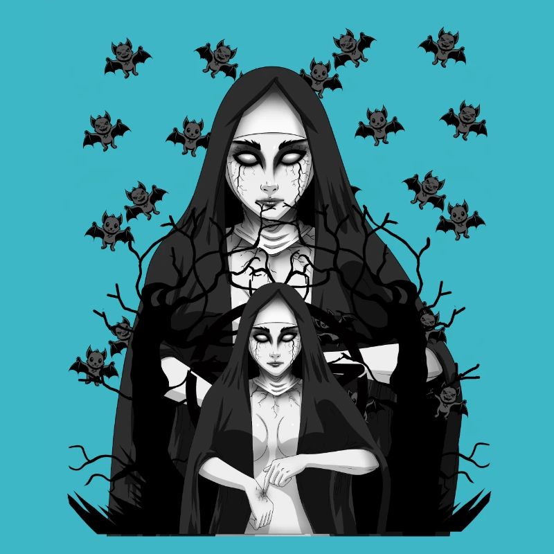 Nun Demon Bats Satanic Horror Halloween