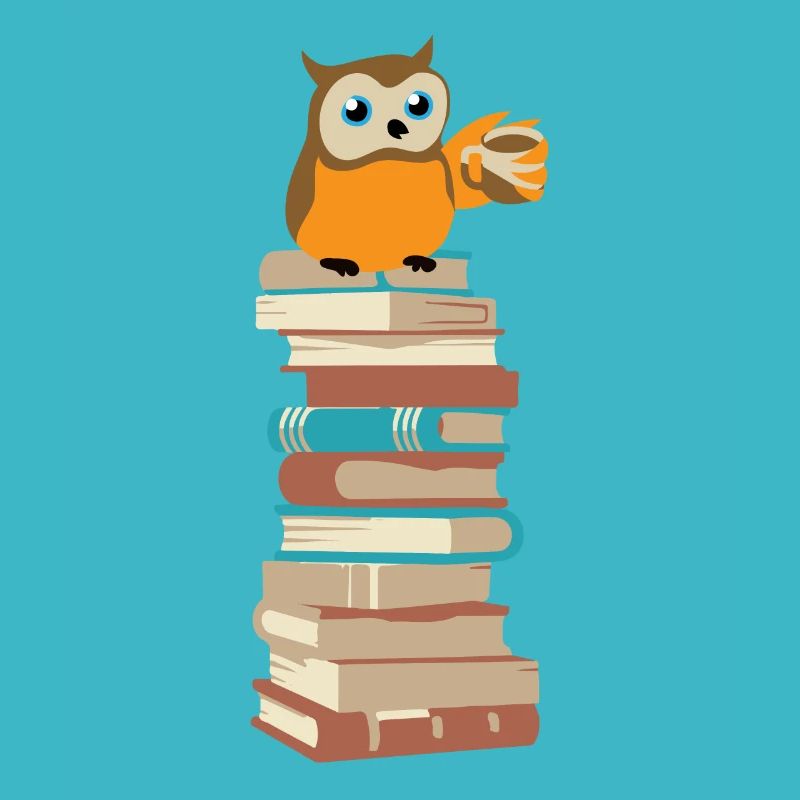 Owl with coffee on books