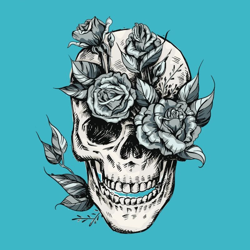 Totenkopf Schädel Skull mit Blumen Geschenkidee