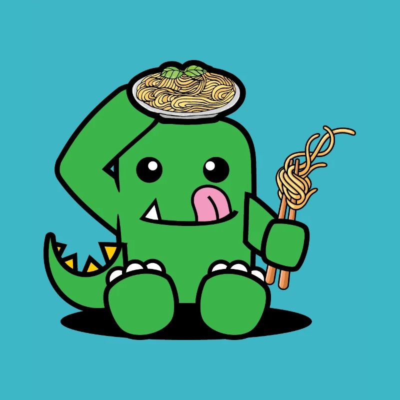 Dinosaurier mit Spaghetti