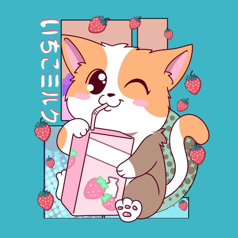 Süße japanische Kawaii Katze Erdbeermilch Shake Nek