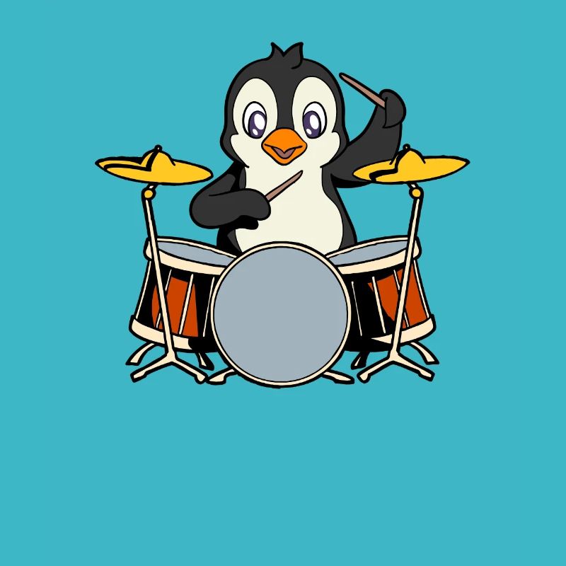 Comic Penguin joue de la batterie