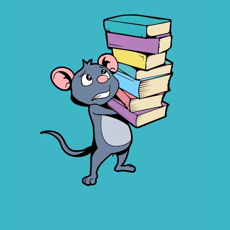 Cartoon Maus mit Bücherstapel - Leseratte