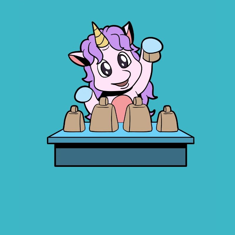 Comic Einhorn spielt Kuhglocken