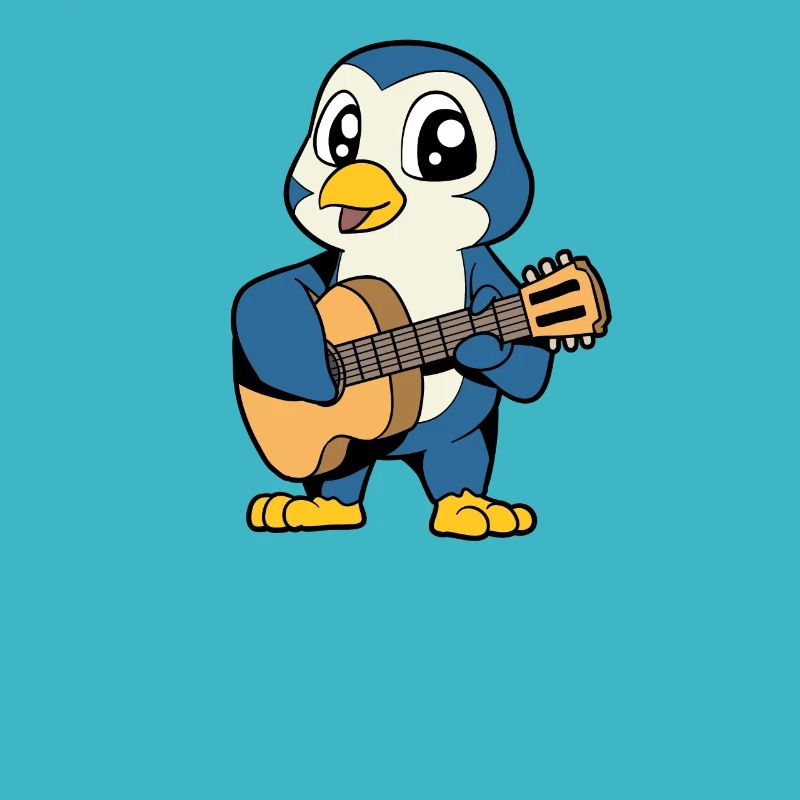 Comic Penguin plays guitar