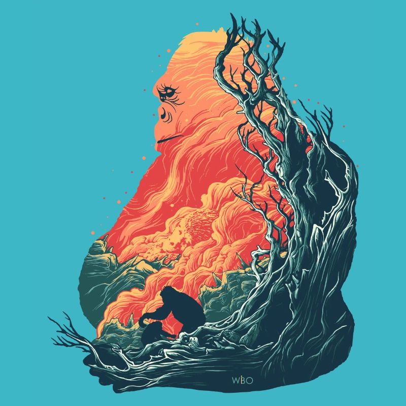 Gorilla Family, Fire, Rainforest