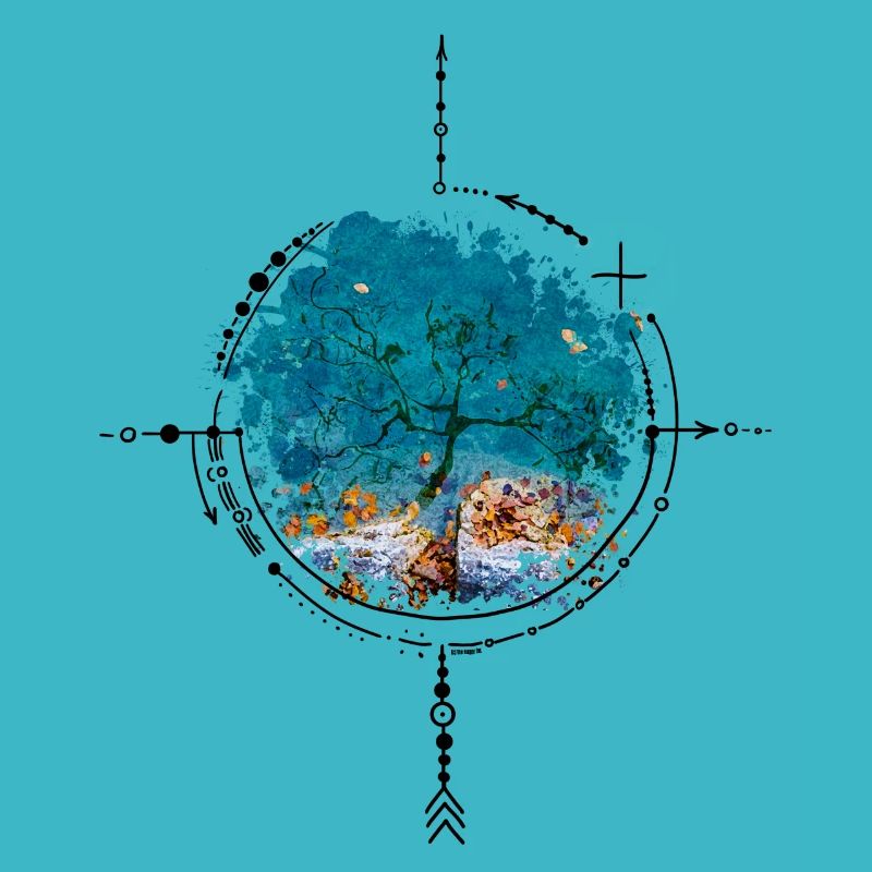 Boussole avec réflexion d’arbre - version aquarelle