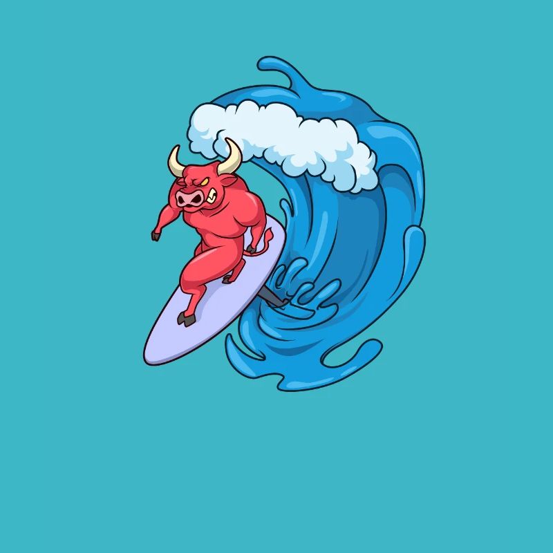 Stier Surfer auf Hydrofoil Surfboard