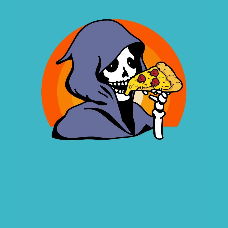 Retro Halloween Pizza Lover Ghost Grim Reaper