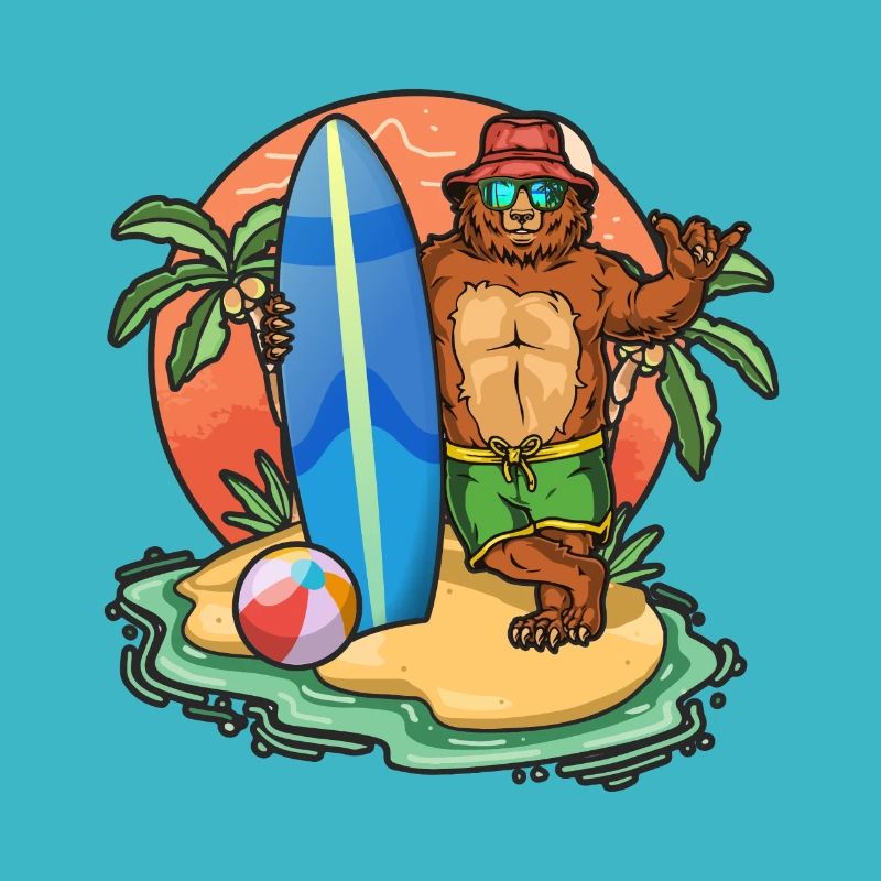 Drôle d’ours Surf Lovers Cool Planche de surf Jeu de mots