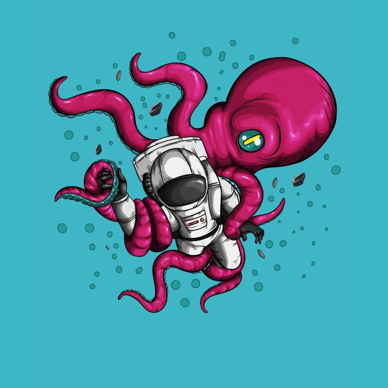 Space costume with octopus alien and cosmonaut