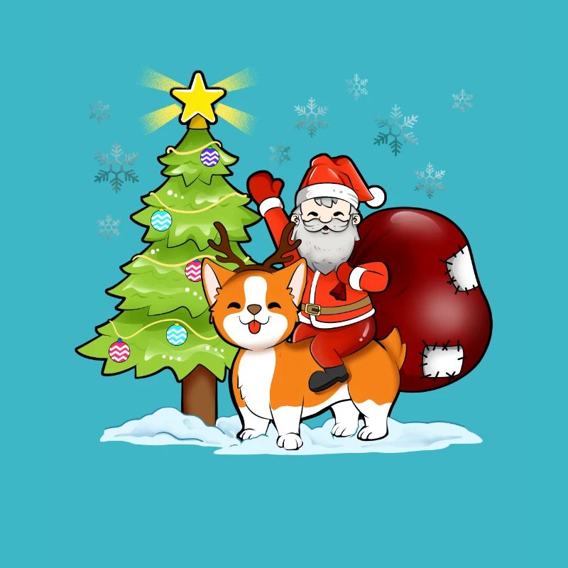 Weihnachtsmann reitet Corgi Weihnachten