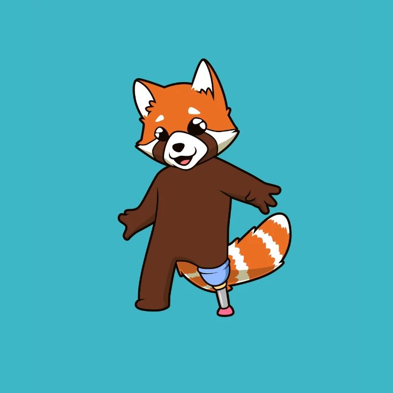 Panda roux avec jambe prothétique