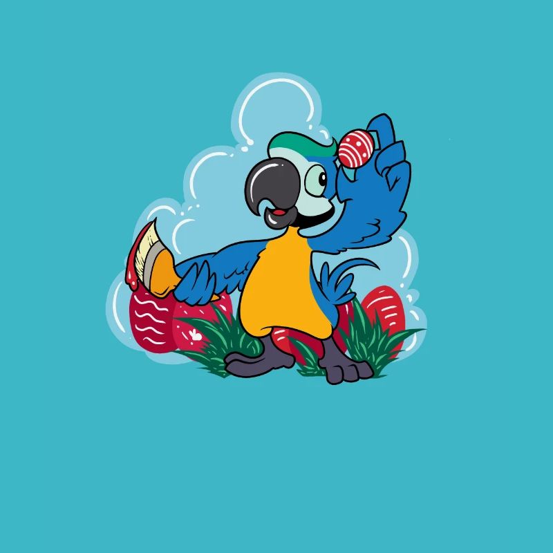 Parrot paints Easter eggs - Easter parrot