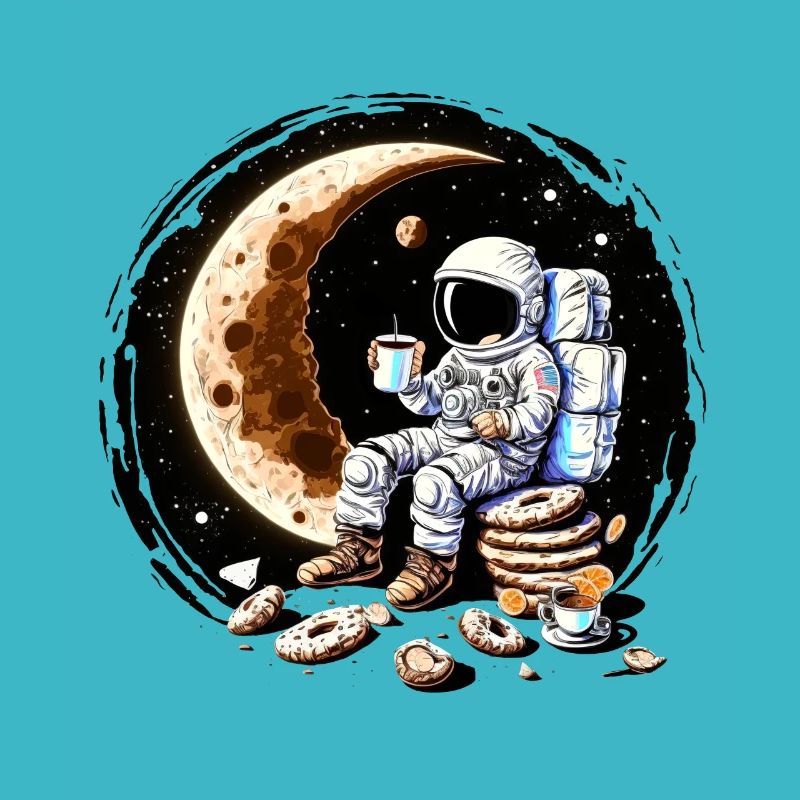 Astronaut drinking coffee on the moon