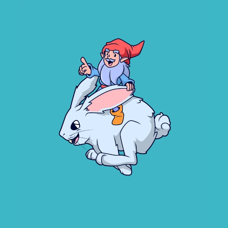 Garden gnome rides hare