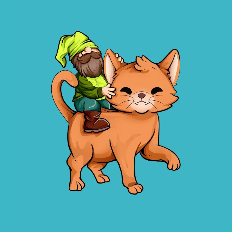 Gartenzwerg reitet Katze