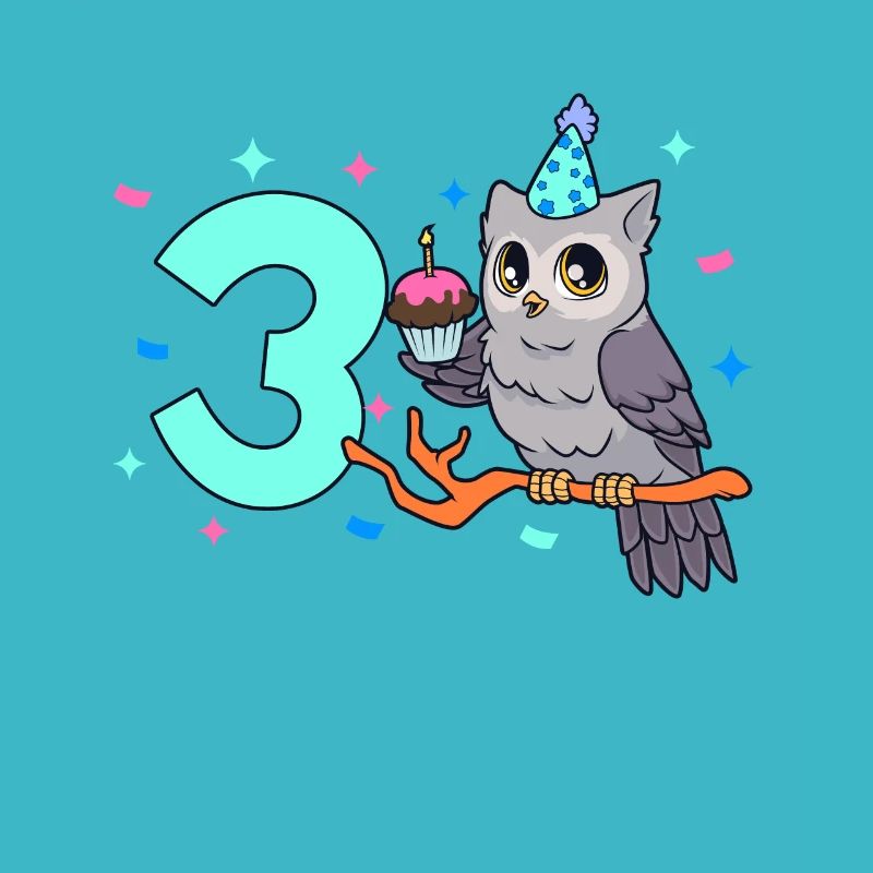 Mit Eule - Kinder Geburtstag 3 Jahre