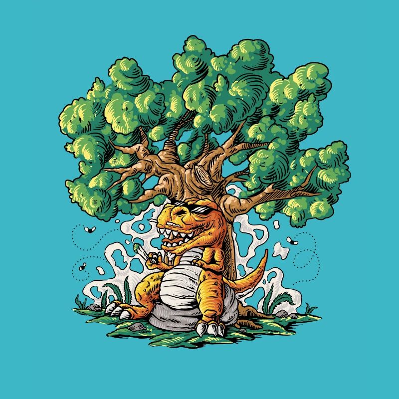 T-Rex dinosaur under the tree