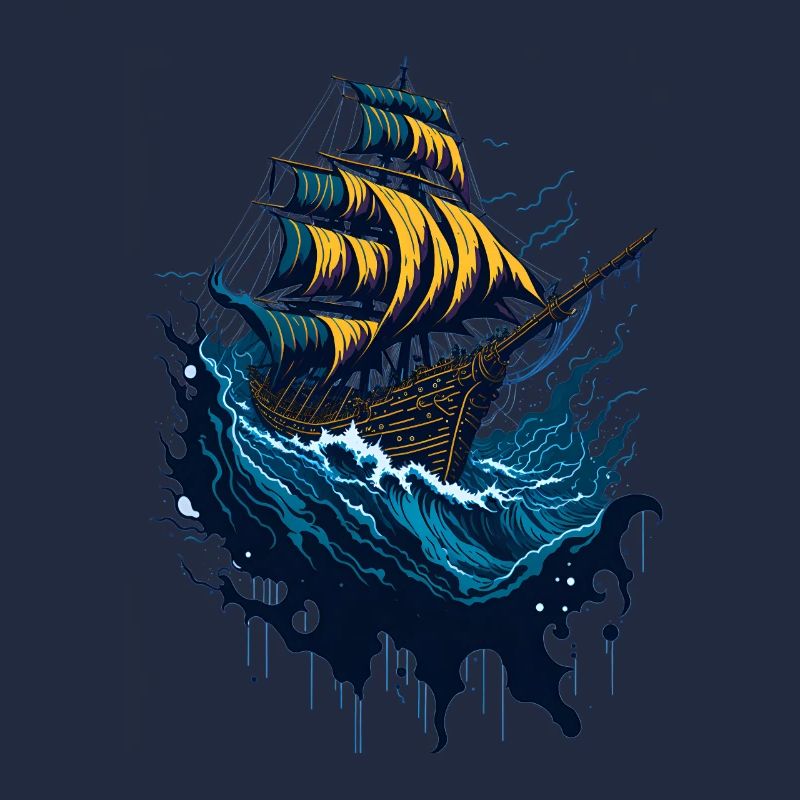 Bateau pirate dans les mers orageuses