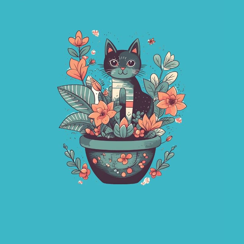 Chat en pot de fleurs avec des fleurs