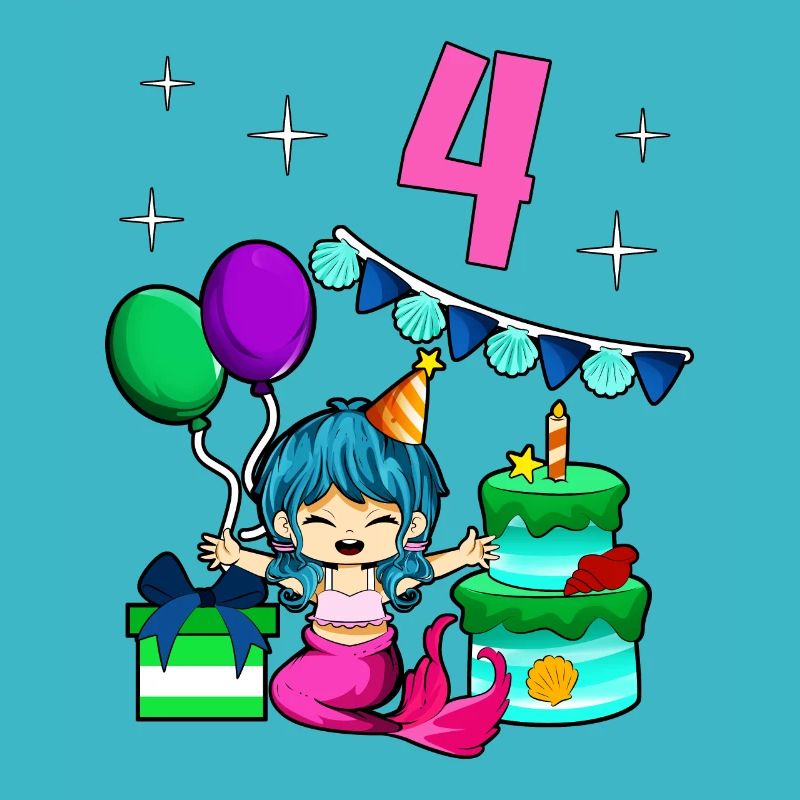 Mit Meerjungfrau - Mädchen Geburtstag 4 Jahre