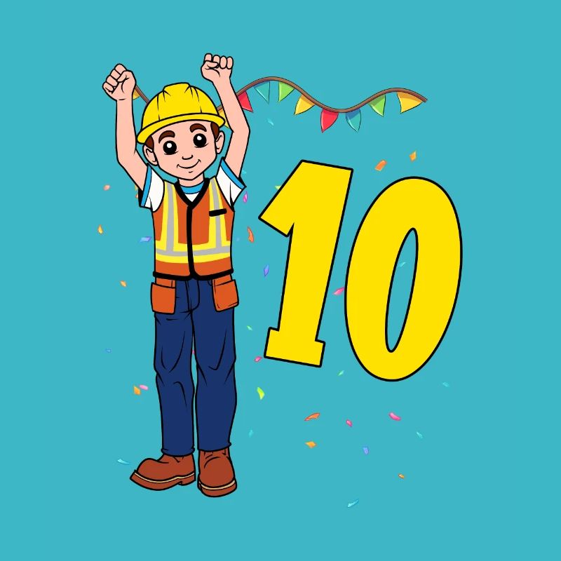 With construction worker - boys' birthday 10 years