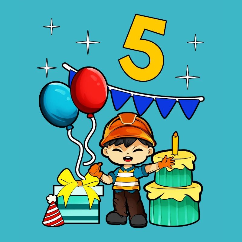 With construction worker - boys' birthday 5 years