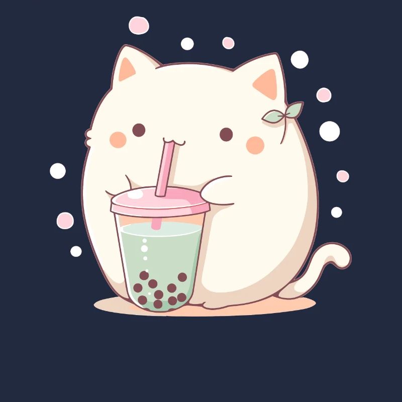 Kawaii Cat Drinks Boba Bubble Tea Chibi