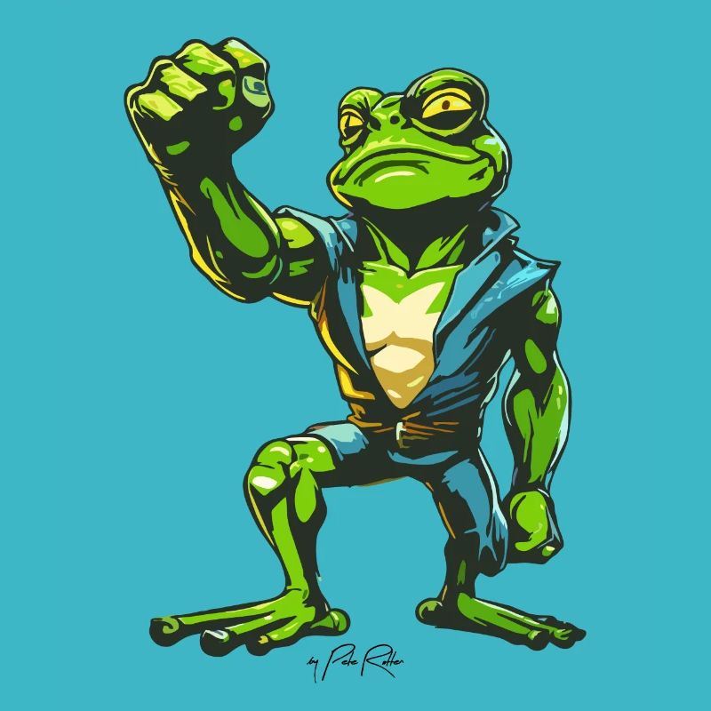 Faust in der Luft: Kraftvoller Muskel Frosch