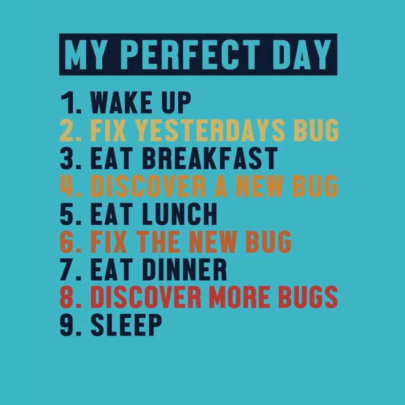 Fix Bugs Perfect Day Developer Coder Programmer