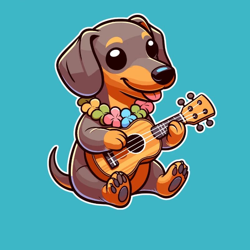 Teckel mignon jouant de la guitare